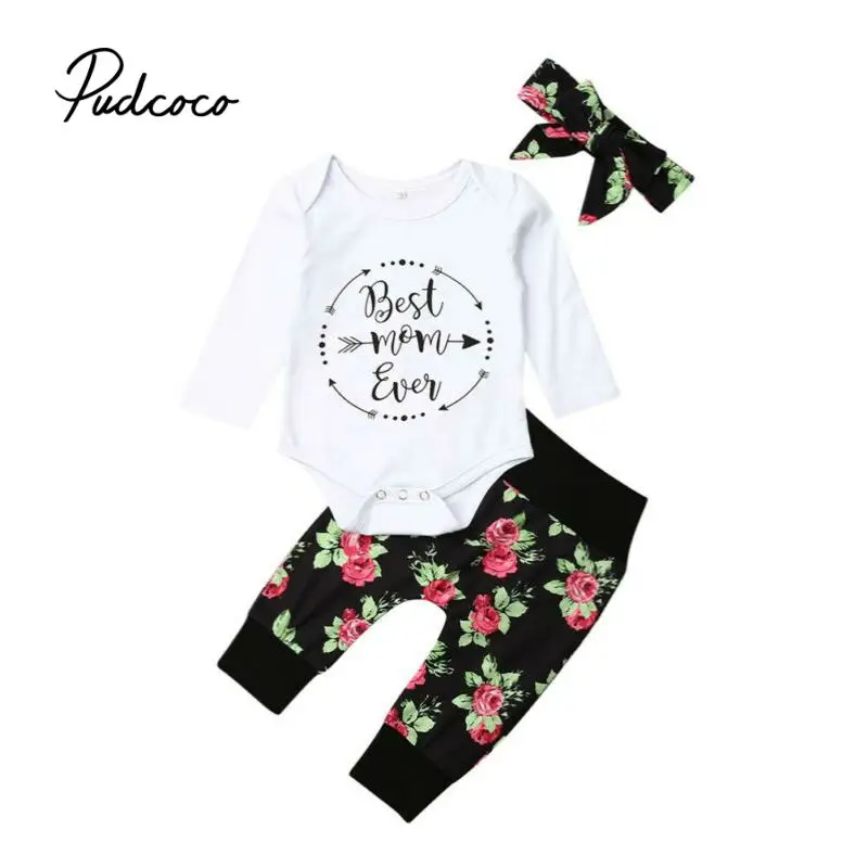 pudcoco Toddler Kid Baby Girls Clothes New 2020 Springs Long Sleeve Top Tee Pants Bow Headband Outfit Set 0-18Month | Детская одежда и