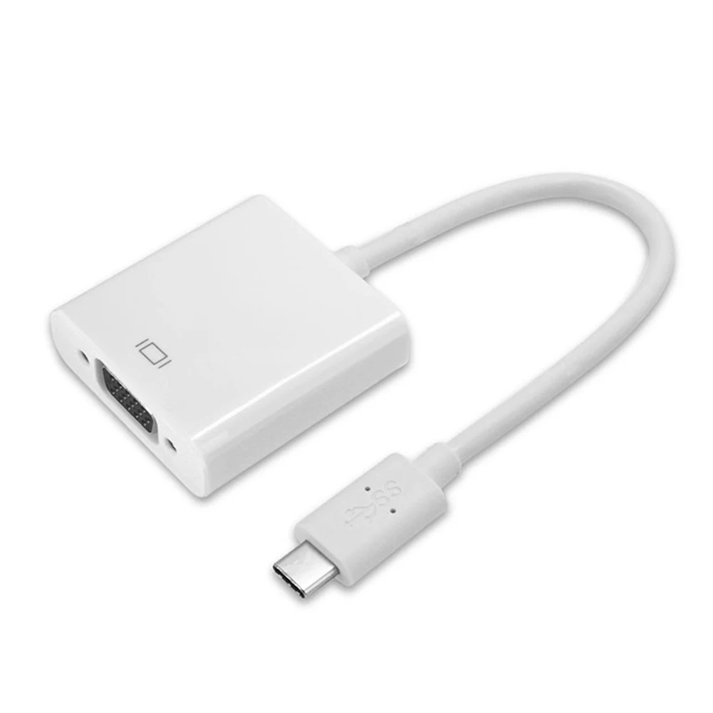 Ультра-тонкий прочный практичный USB ABS корпус Кабель-адаптер Профессиональный mini type C для VGA Луженая Медь компьютерное использование - Цвет: Белый