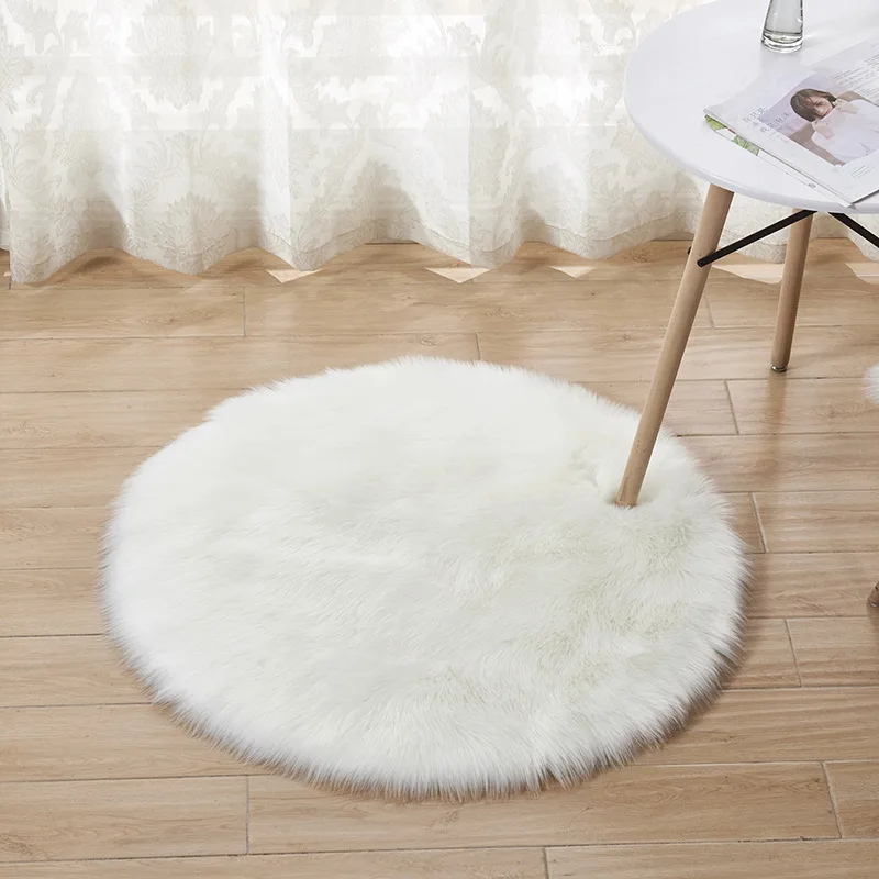 Round Pad Soft Carpet Hairy Plain Mats Skin Fur Plain Fluffy Rugs Bedroom Carpet 