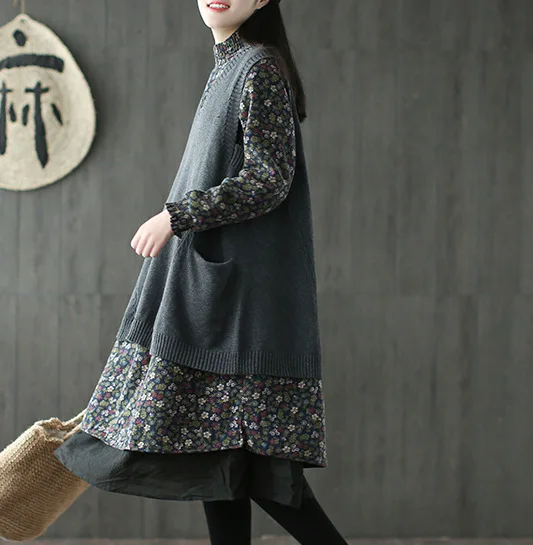 Harajuku Mori Girl хиппи бохо Vesten дамские свитера пуловер Вязанный свитер Для женщин Pull Femme Hiver Chandail Свободный жилет - Цвет: grey
