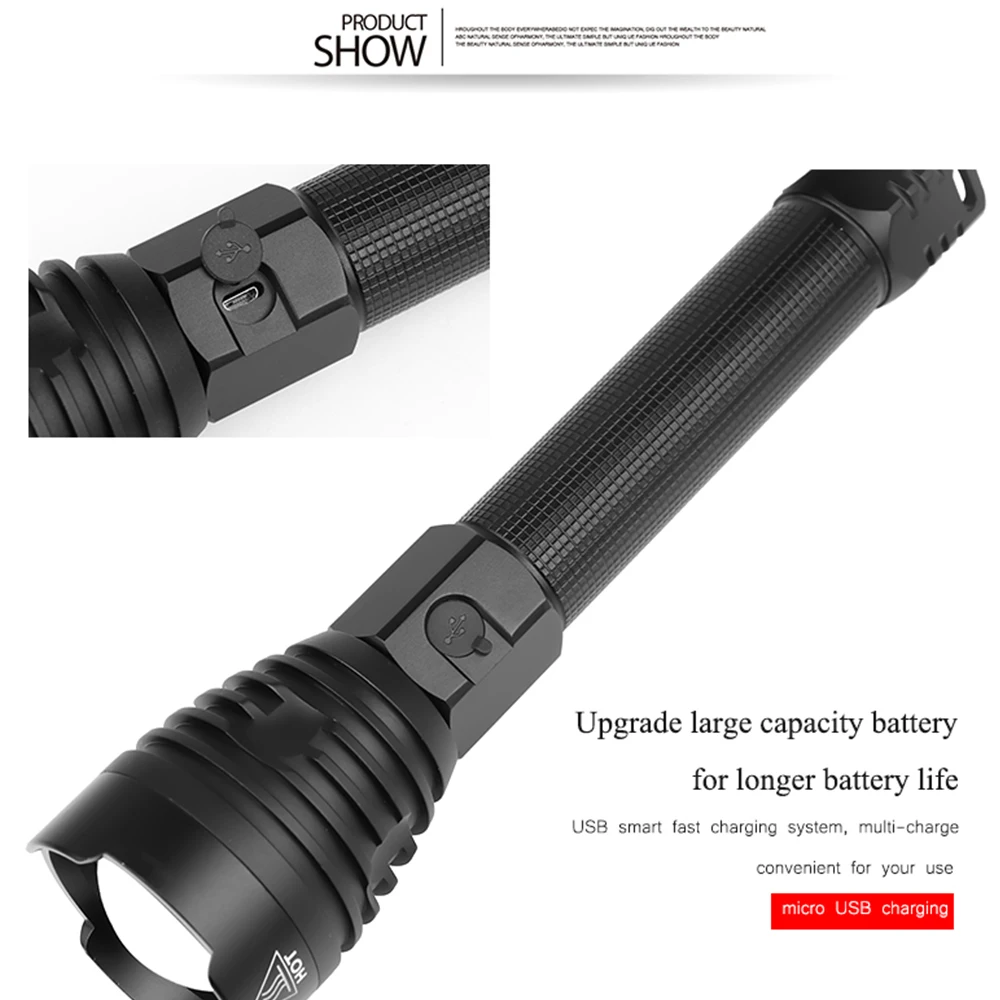 XHP90 светодиодный флэш-светильник лампа из алюминиевого сплава usb зарядка или батарея телескопический зум вспышка светильник с веревкой для наружного туризма