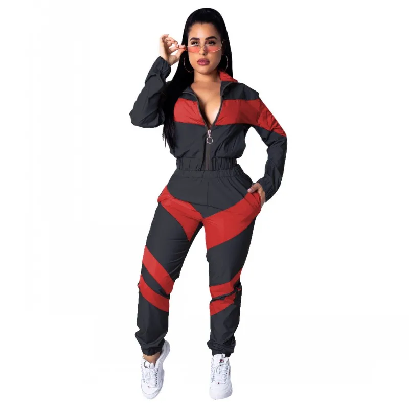 

2020 Autumn And Winter New Two-color Stitching Long-sleeved Windbreaker Women's Two-piece Casual Party Party Street Fashion Suit