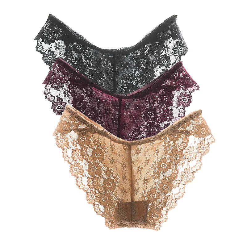 

Женские трусики, 3 шт./лот, сексуальное кружевное нижнее белье больших размеров, женские прозрачные хлопковые трусы с низкой посадкой, нижнее белье, M-XXL