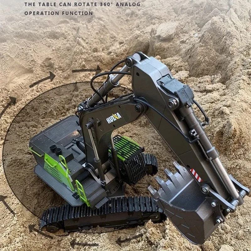 US $228.97 Huina 1593 114 Rc Excavator 24g 22ch Remote Control Truck Toys With Led Lighting Unlimited Rotation Kid Adult Rc Car Toys