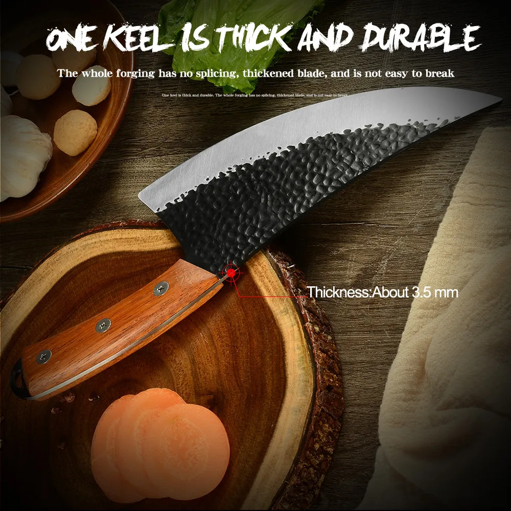 CBXG10840-4cr13不锈钢花梨木弯柄三钢钉8寸发黑锤纹特大剔骨刀(刀面弧形,刀柄带挂钩)_06