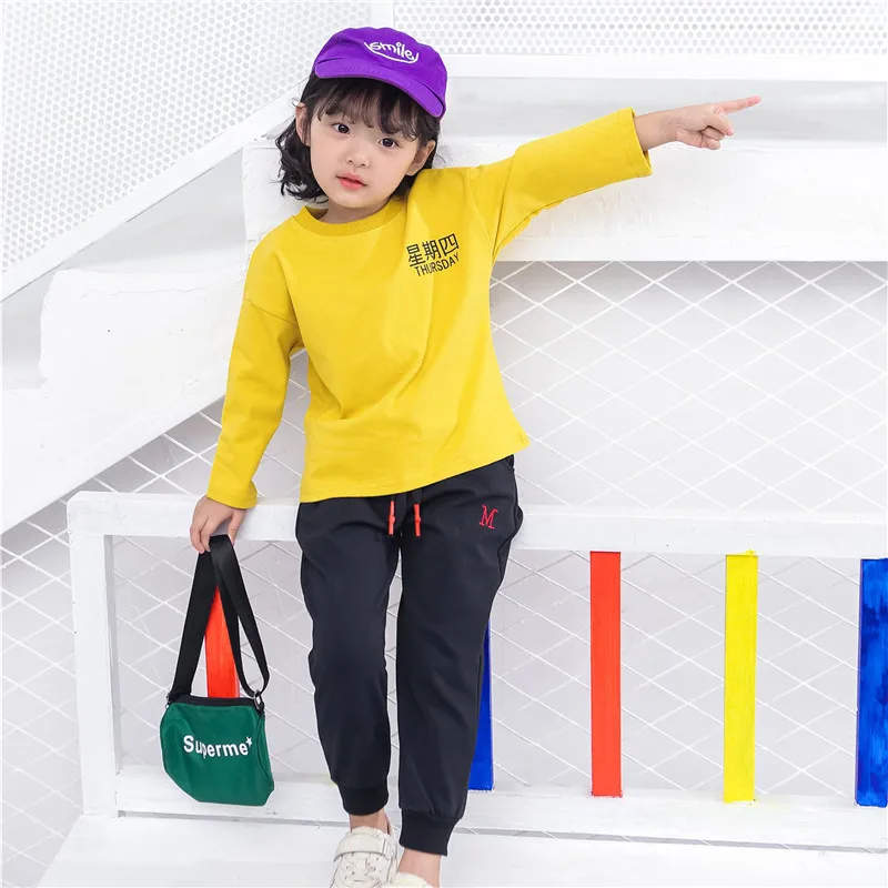 New Style Black And White with Pattern Casual Crawler Spring Men And Women Children Embroidered M Word Athletic Pants Elast