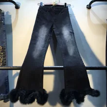 LANMREM Осенние и весенние новые брюки с волнистым кроличьим мехом с высокой талией, тонкие эластичные джинсы Micro-la для женщин 19B-a473