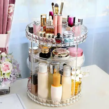 

360-degree Rotating Makeup Box Transparent Storage Box Cosmetic Jewelry Makeup Organizer Home Storage