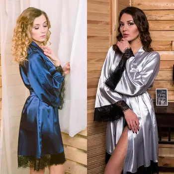 

Women Satin Robe Kimono Night Gown Wedding Bridesmaid Robes Sleepwear Bathrobe