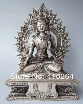 7&quot Old Tibet Buddhist Silver White Tara Buddha Statue |