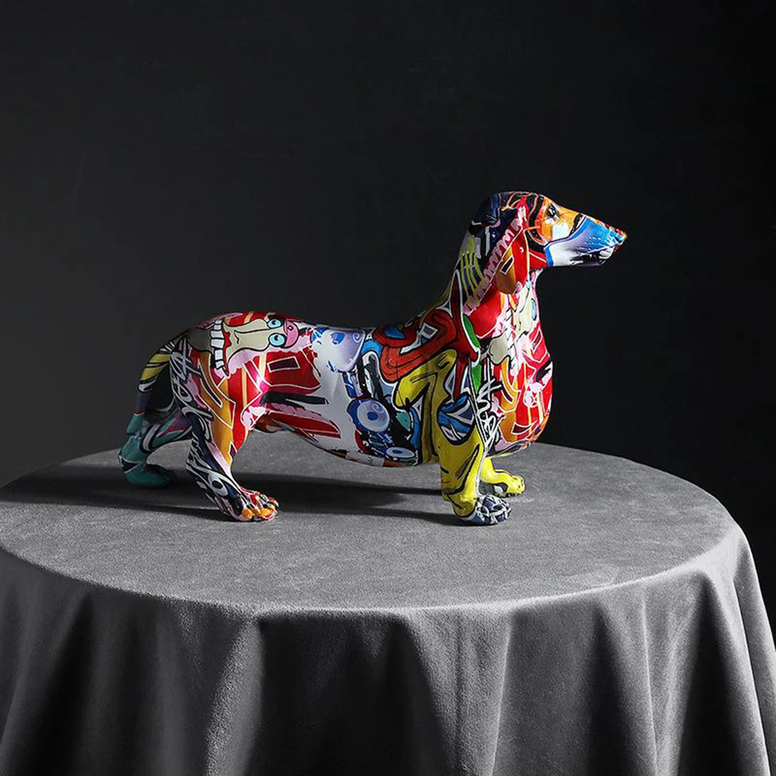 Nordic Painted Colorful Dachshund Dog Figurine Sculpture Statue Ornament