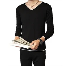 Мужские повседневные свитера, хлопковые пуловеры высокого качества с длинными рукавами, однотонный пуловер с v-образным вырезом, мужской свитер, Осень-зима, вязаный мужской свитер