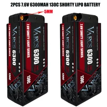 

VARCS Lipo Battery 2S 7.6V 6300mah 130C 260C 4mm 5mm Graphene Bullet Competition Shortfor RC 1/10 Off-Road Buggy Truck Car