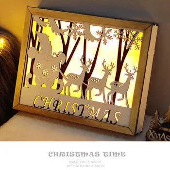 

Wooden Christmas Tree Elk Decoration with LED Light Ornaments Home Party Decor Xmas Gift