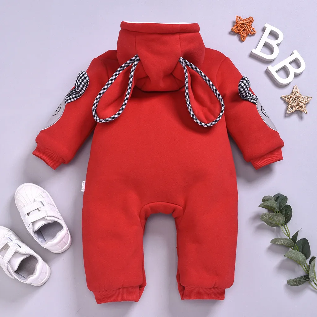 Модный комбинезон для новорожденных мальчиков и девочек; зимний теплый плотный комбинезон; пальто с капюшоном; Верхняя одежда; одежда для малышей