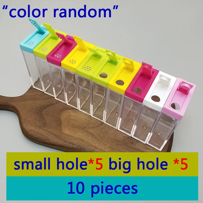 10 pcs set Приправа, кухонный ящик, хранилище специй, баночки для бутылок, прозрачный ПП, соль, перец, тмин, порошок, коробка, инструмент, соль, перец, шейкер, набор - Цвет: 10 pcs set
