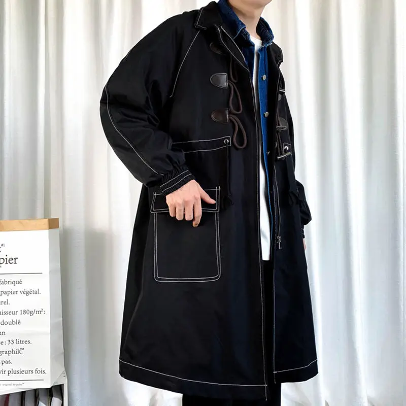 

2022 Autumn Winter Fashion Trench Coat Men's Casual Long Coat Men Streetwear Loose Windbreaker Jacket Mens Overcoat K71