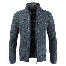 New Men's Sweater Coat Fashion Patchwork Cardigan Men Knitted Sweater Jacket Slim Fit Stand Collar Thick Warm Cardigan Coats Men