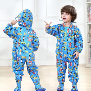 

Boys Girls Baby Big Hat Printed Thin Waterproof One-Piece Durable Hiking Transparent Hooded Children Raincoat Breathable