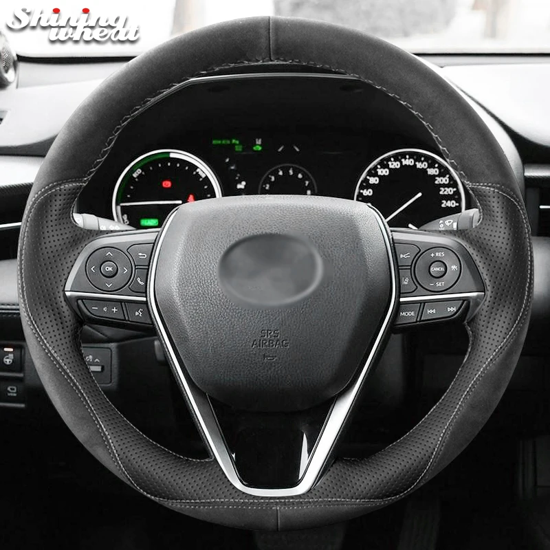 Блестящее черное кожаное замшевое Рулевое колесо для Toyota Camry- Avalon Corolla- RAV4