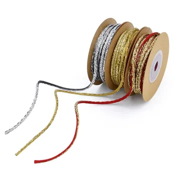 

5yards/lot 2mm Gold Glitter Ribbon for Wedding Party Christmas Decorations Bouquet Gifts Card Packing Supplies Lace Ribbons