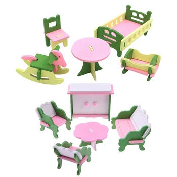 

2 Set Baby Wooden Dollhouse Furniture Dolls House Miniature Child Play Toys Gifts,1 Set/5Pcs & 1 Set Style 11
