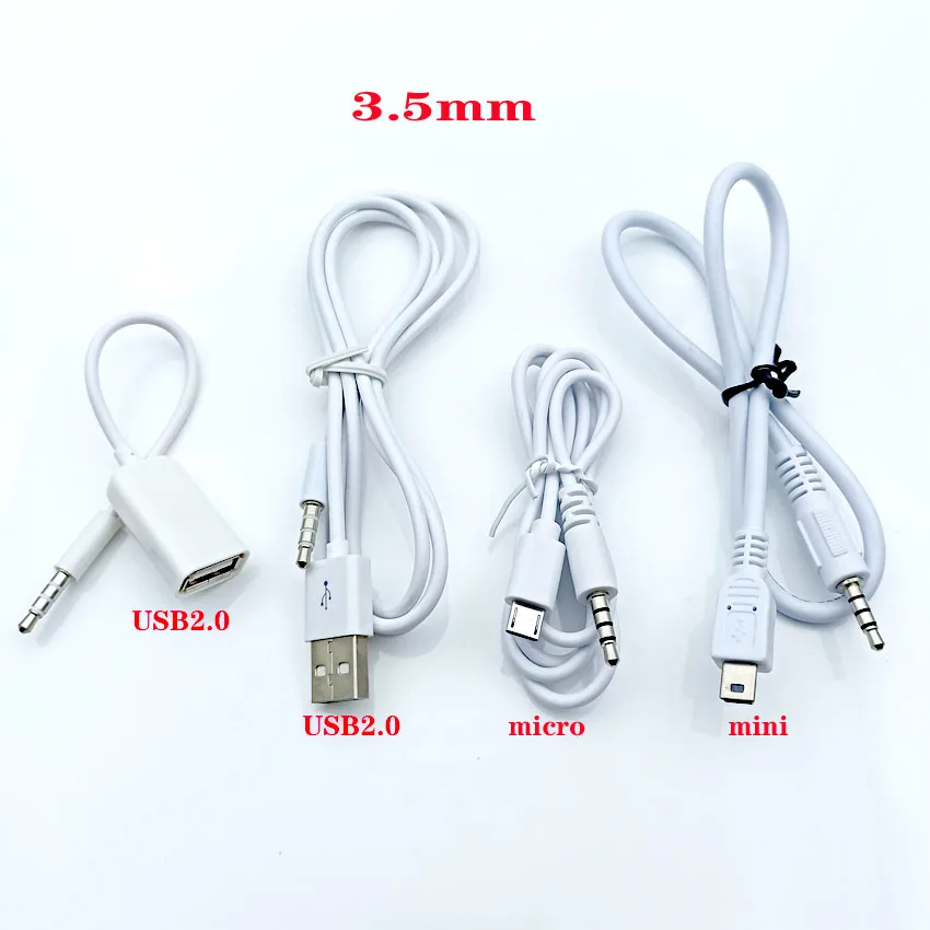 3,5 мм штекер аудио AUX к USB 2,0 V8micro мини usb штекер Адаптер зарядный кабель 30 см 80 см 100 см белый