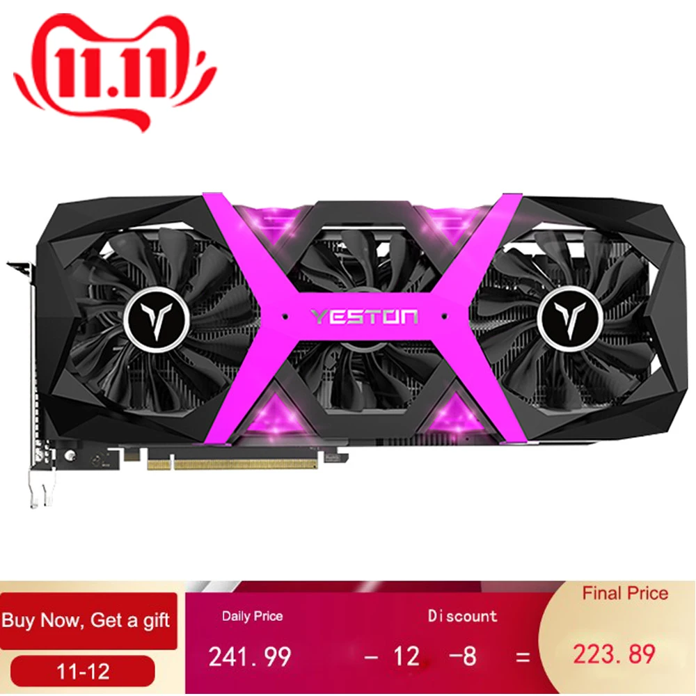 Yeston Radeon RX 590 8 ГБ GDDR5 256bit игровой настольный компьютер ПК видеокарты Поддержка DVI/HDMI PCI-E X16 3,0