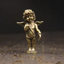 Retro Copper God of Love Cupid Statue Small Ornaments Brass Angel Figurines Desktop Decorations Home Decor