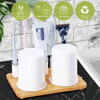 

Plastic Toothbrush Holder Stand Cup Set Bathroom Toothpaste Shelf Organizer Storage Rack Bathroom Supplies Single / Double Cup