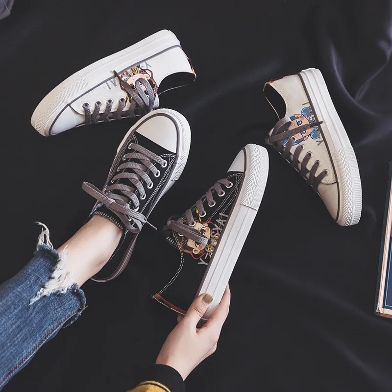 

2020 Spring and Autumn New Canvas Fashion Shoes Woman Fashion Graffiti Versatile High Help Flats Women Casual Sneakers W21-20