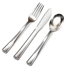 60 шт. Серебряный пластиковый набор серебряных изделий, тяжеловесные серебряные столовые приборы, одноразовая посуда(20 вилок, 20 ножей, 20 ложек) для вечеринок