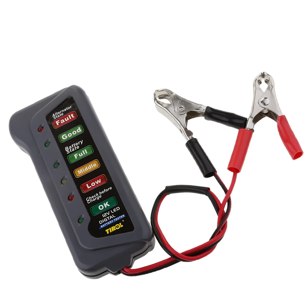 Car Battery & Alternator Tester - 12V 6 LED Lights Auto Battery Load Tester for Car Motorcycle Boat