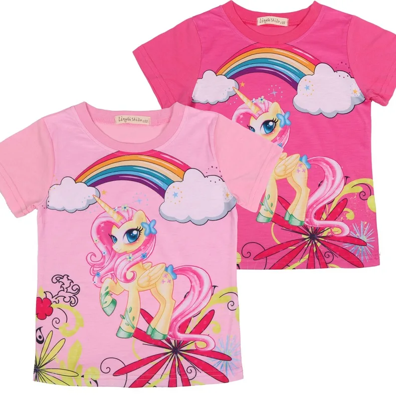 Г. Новая летняя розовая футболка милые футболки для маленьких девочек Одежда для маленьких девочек с рисунком пони детская Праздничная футболка детские костюмы