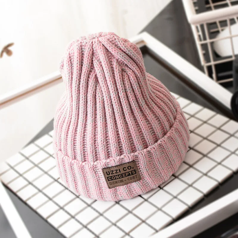 Модные зимние шляпы для женщин, повседневные шапочки для мужчин и женщин, теплая вязаная зимняя шапка, одноцветная шапка в стиле хип-хоп - Цвет: Pink