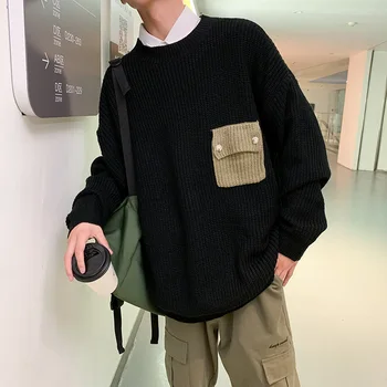 

Men's sweater autumn/winter 2019 new slimming and contrasting colors knitted sweater loose and casual young men's wear