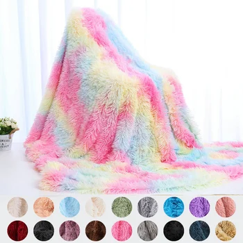 

Plush Winter Blanket on The Bed Throws Soft Hairy Fluffy Plaid Blankets for Sofa Velvet Bedspread Christmas Gift
