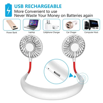 

Portable Wearable Hanging Neck Fan Rechargeable Mini USB Fan with 3 Level Air Flow 7 LED Light for Home Office Travel Hands Free