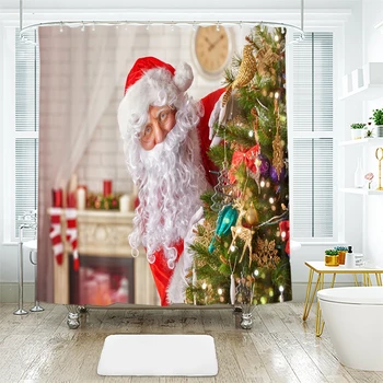 

3d Christmas Shower Curtains Santa Claus and Tree Pattern Waterproof Thickened Bath Curtains for Bathroom Customizable