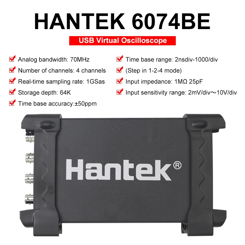 Автомобильный осциллограф Hantek 6074Be 4 канала 70 МГц Usb цифровой диагностический