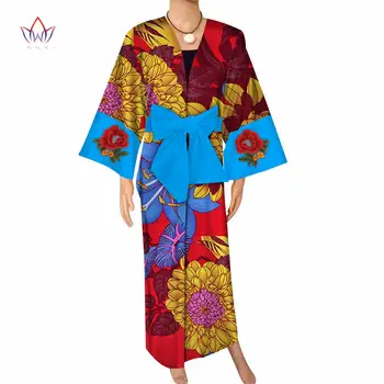 

African styles clothing v-neck Women Riche Bazin Cotton Material dress Lady Long natural full sleeve gown with belt 4XL WY2408