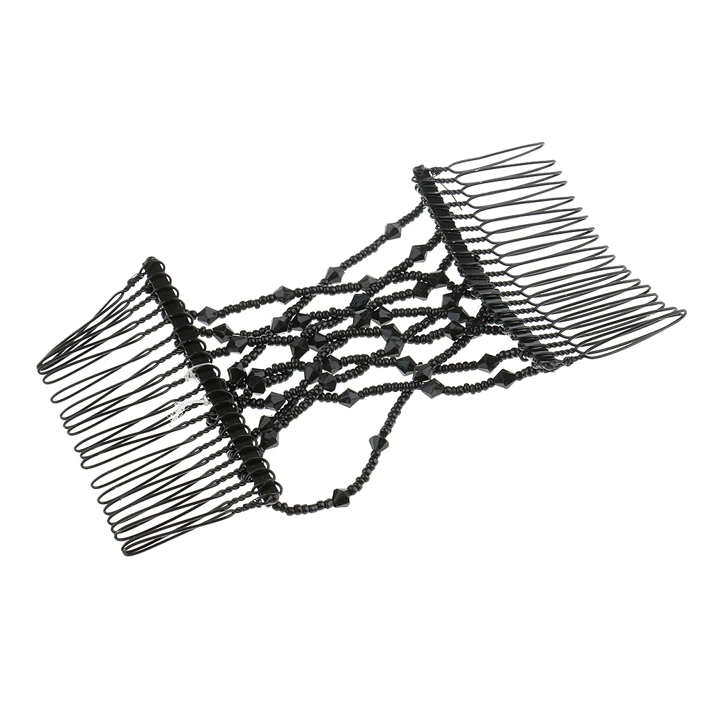 LightweightMagic Hair Decoration Combs Black Beaded Stretchy Hairpin Bow Lightweight Double Combs