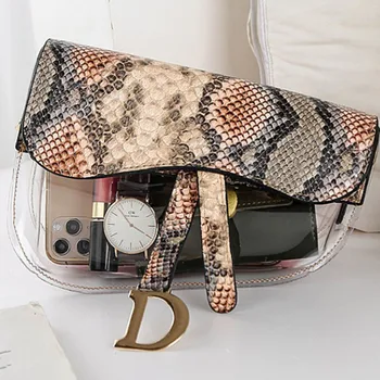 

Snakeskin Pattern Shoulder Bag Summer Jelly Bag Crossbody Bags Transparent Clear Female Serpentine Handbag Party 2020 New