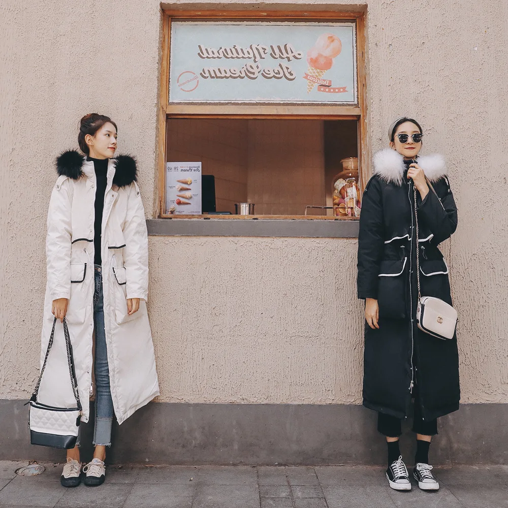 

Photo Shoot Korean-style Selvage Best Friend-Cotton Overcoat 2019 Winter New Style Retro Laziness-Style Large Fur Collar Cotton