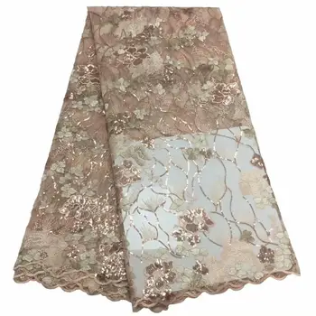 

Pretty French net lace fabric with sequins nice African wedding/party tulle textile for lady dress KN115(5yards/lot)