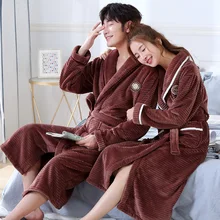 Winter Lovers Flannel Kimono Robe Gown Coral Fleece Homewear Casual Plus Size Men Nightwear Keep Warm Soft Bath Gown Sleepwear