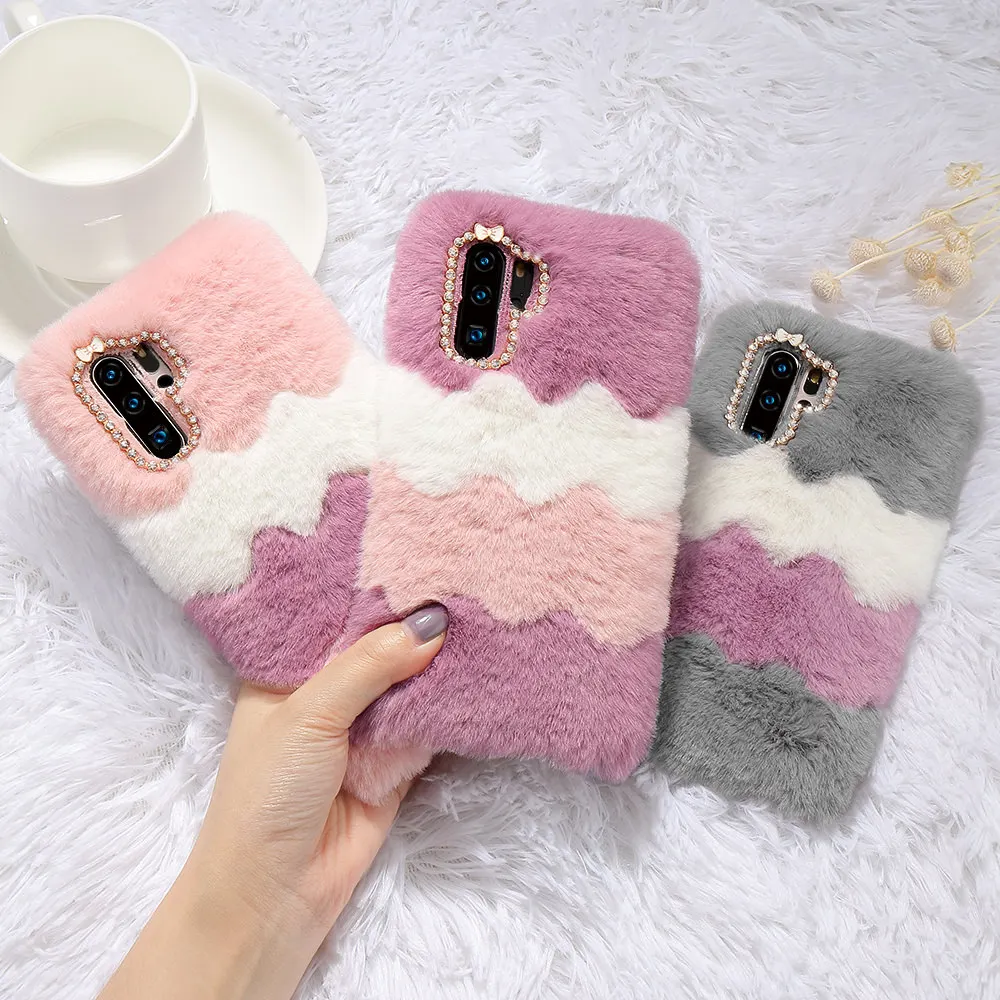 

LAPOPNUT for Samsung Galaxy J6 J4 Plus 2018 A8 A7 A70 A50 A40 A20e A20 A10e A30 A10 Bling Warm Plush Furry Silicone Cover Case