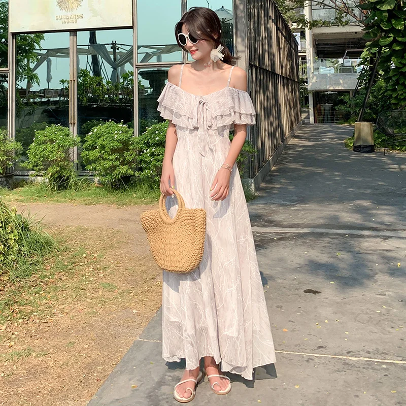 Summer Women Backless Straps Sundress Fairy Elegant Party Casual Vacation Boho Maxi Beach Dress Vintage Korean Runway Vestidos