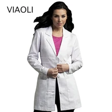 Clothing Coat Scrubs-Uniform Salon White Viaoli Women's Long-Sleeve Slim Front-Belt