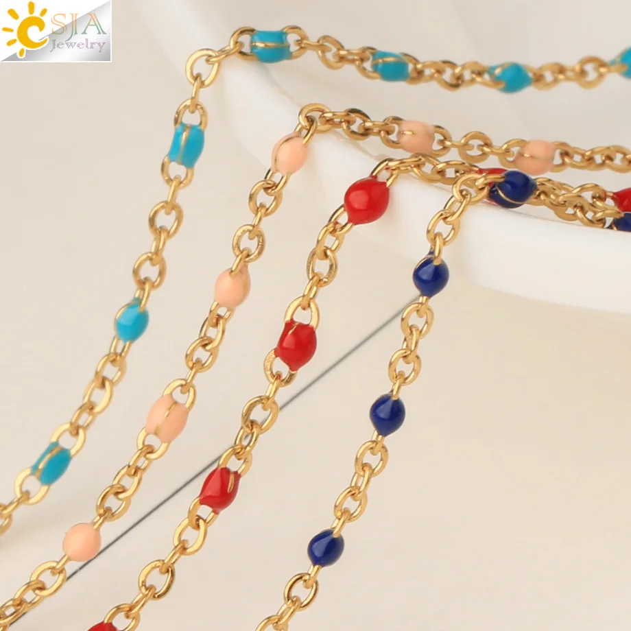 CSJA Stainless Steel Bracelet Women Enamel Star Charm Gold Color Link Chain Beaded Luxury Thin Acier Inoxydable Bracelets S718